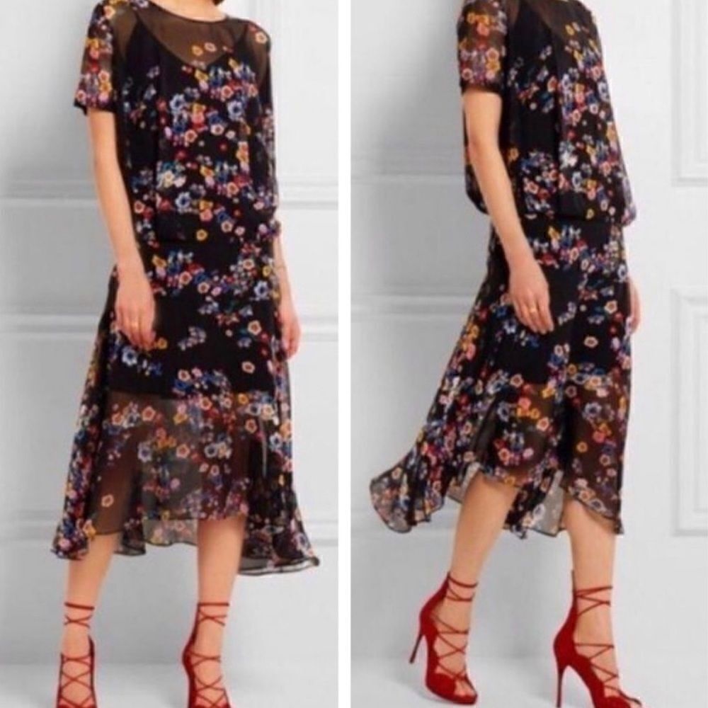 Rare Runway Limited Edition Silk Thornton Bregazzi Melina Floral Midi Dress